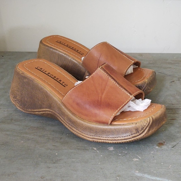 Cris Roberto Shoes - NWOT! Brazilian Leather Distressed Brown Wedges
